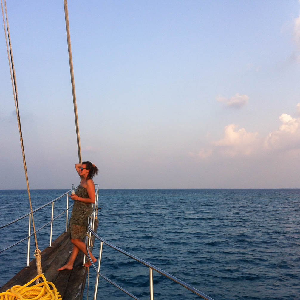 Sunset on boat in Maldives