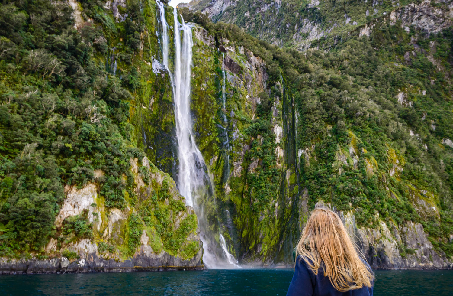 Huge waterfalls in Milford Sound