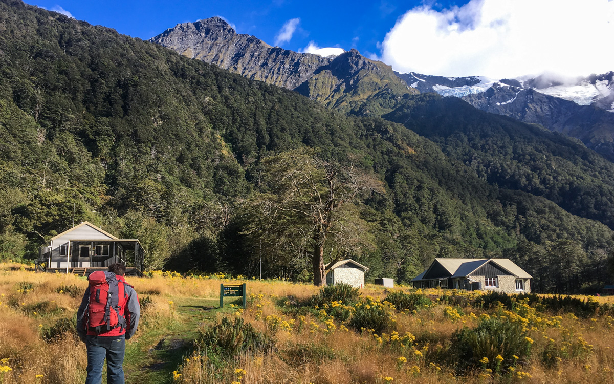 Arriving at Mount Aspiring Hut.