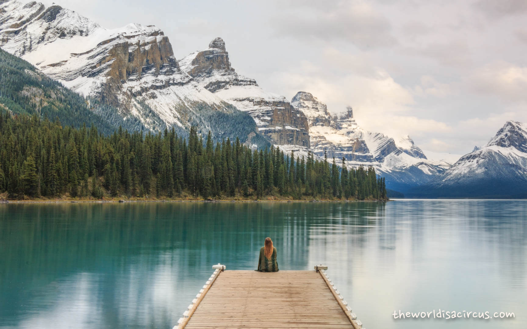 Enjoying the scenery at Maligne Lake.