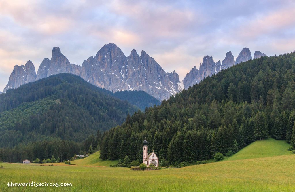 Church sunrise Dolomites