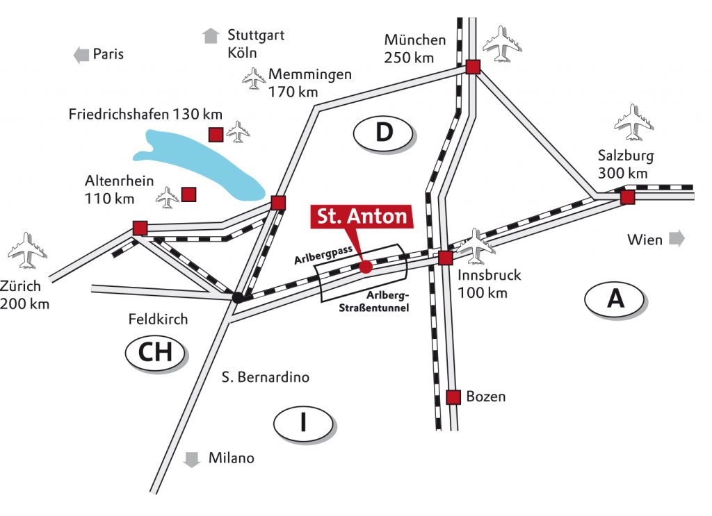 Map how to get to st Anton